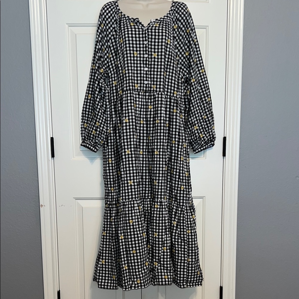 Black and White Gingham Dress with Yellow Accents